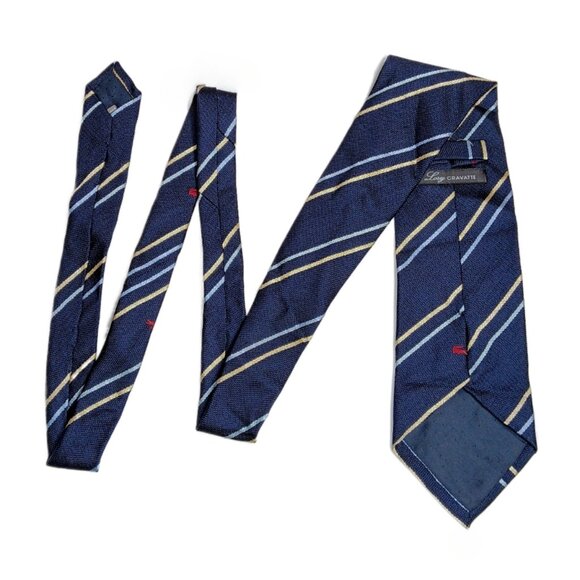 Lory Cravatte Silk Repp Tie Men’s Long 64” Navy Blue Gold Woven Designer Wide - Picture 3 of 4